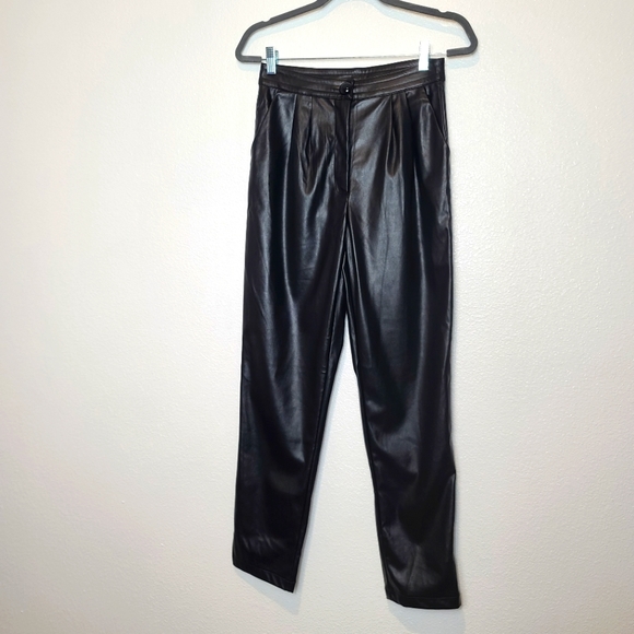 PRINCESS POLLY High Rise Faux Leather Black Straight Leg Pants - Picture 4 of 10